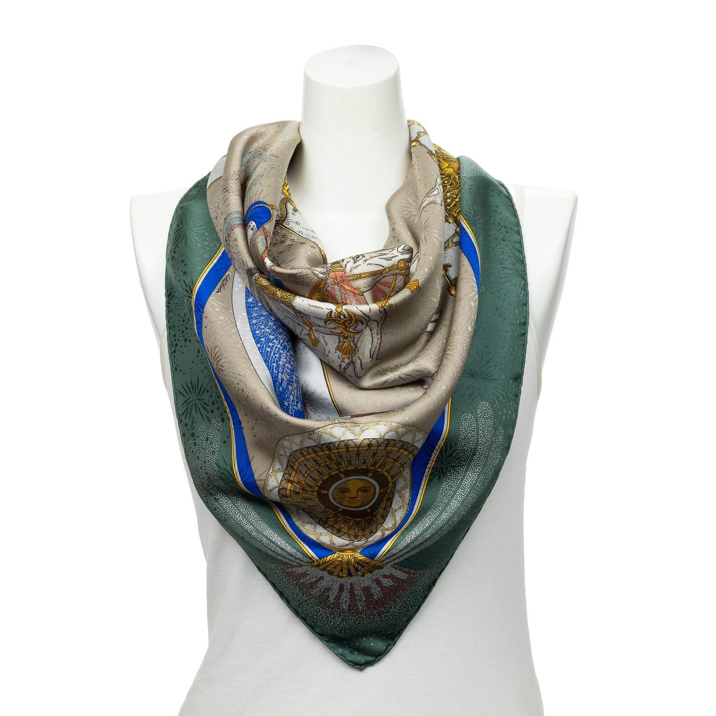 Hermes Scarf Green Blue 100% Jacquardsilk
