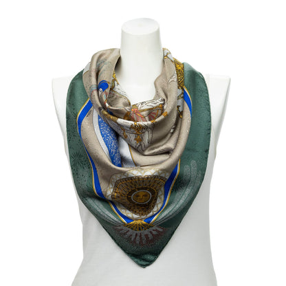 Hermes Scarf Green Blue 100% Jacquardsilk
