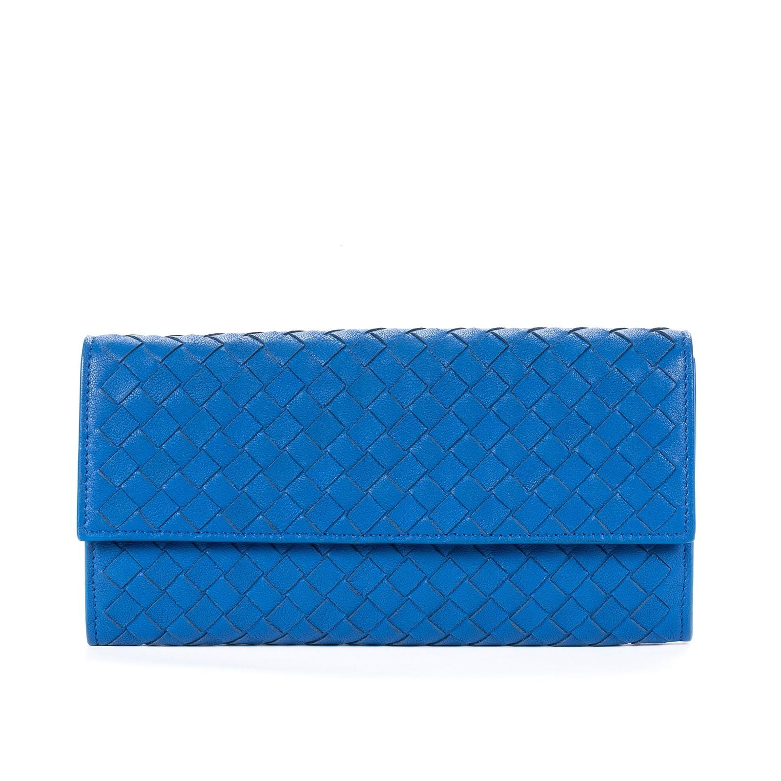 Bottega Veneta Flap Blue Intrecciato Calfskin Leathera