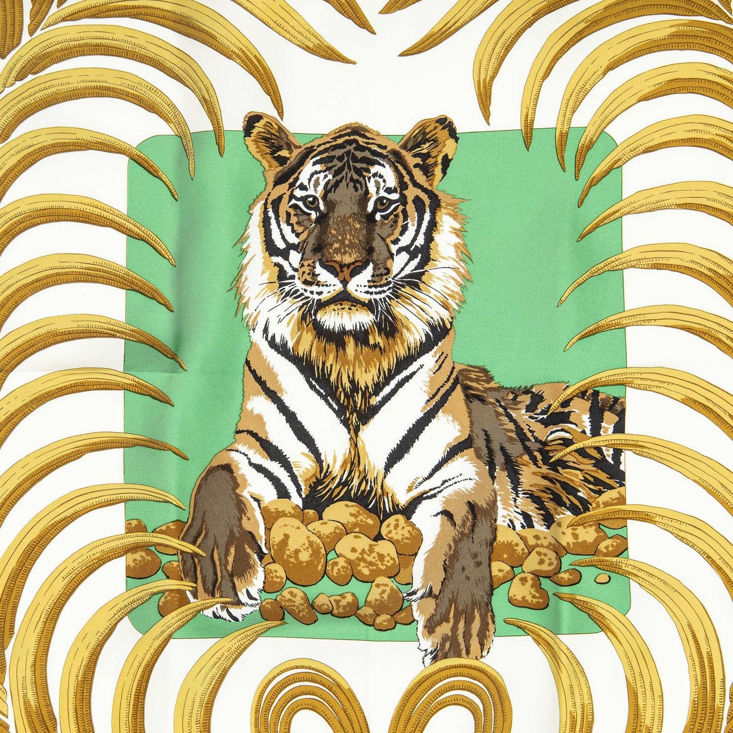 Hermes Scarf Green Gold White Silk — view 3
