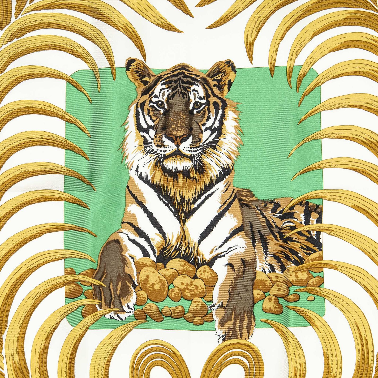 Hermes Scarf Green Gold White Silk — view 3