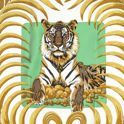 Hermes Scarf Green Gold White Silk — view 3