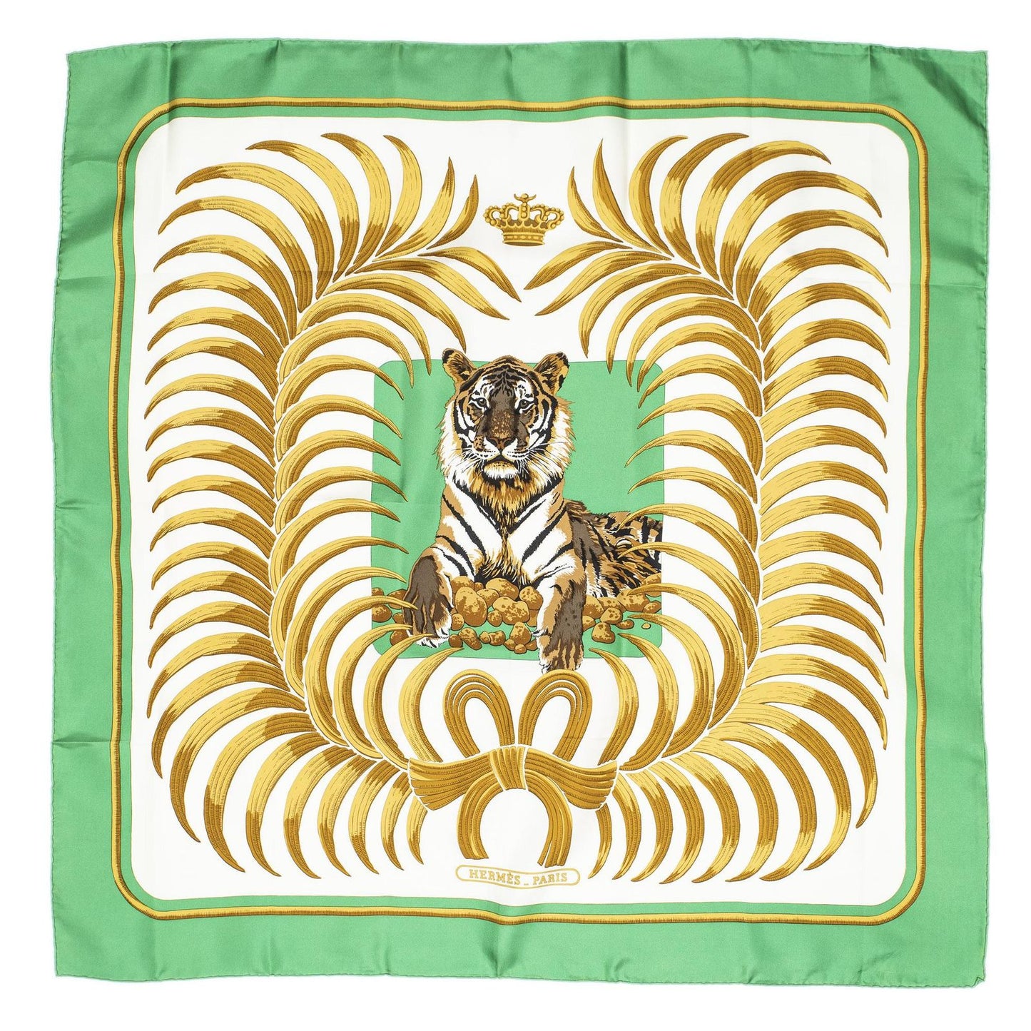 Hermes Scarf Green Gold White Silk — view 2