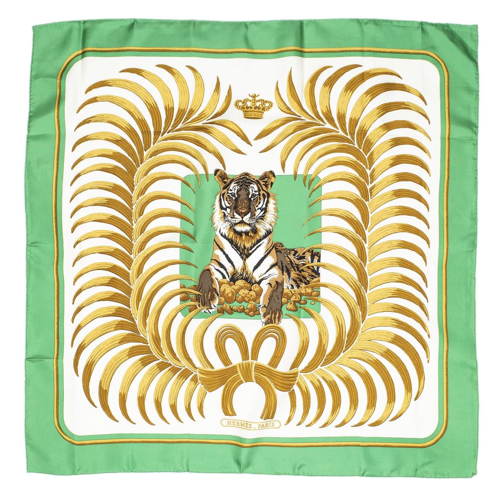 Hermes Scarf Green Gold White Silk — view 2
