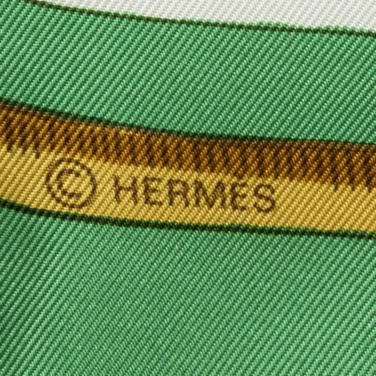 Hermes Scarf Green Gold White Silk — view 4