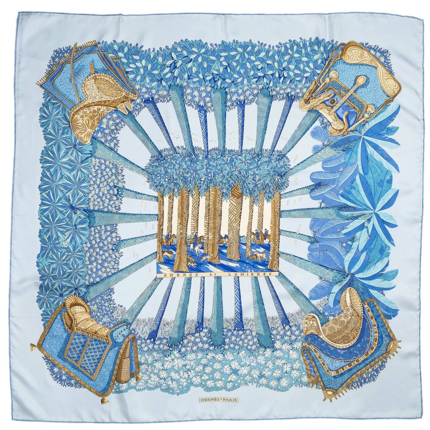 Hermes Scarf Light Blue Brown Beige 100% Twillsilk — view 2