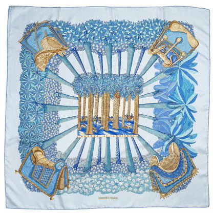Hermes Scarf Light Blue Brown Beige 100% Twillsilk — view 2