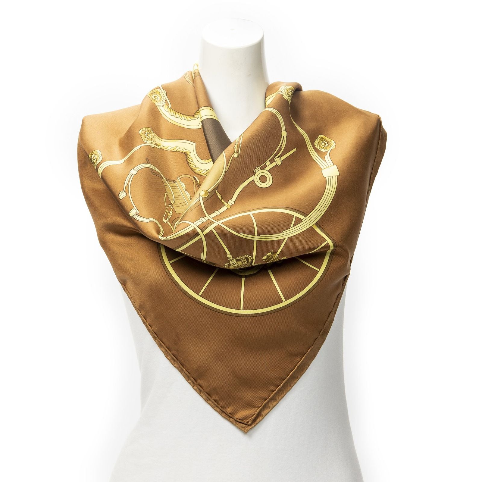 Hermes Scarf Brown Yellow Twillsilk