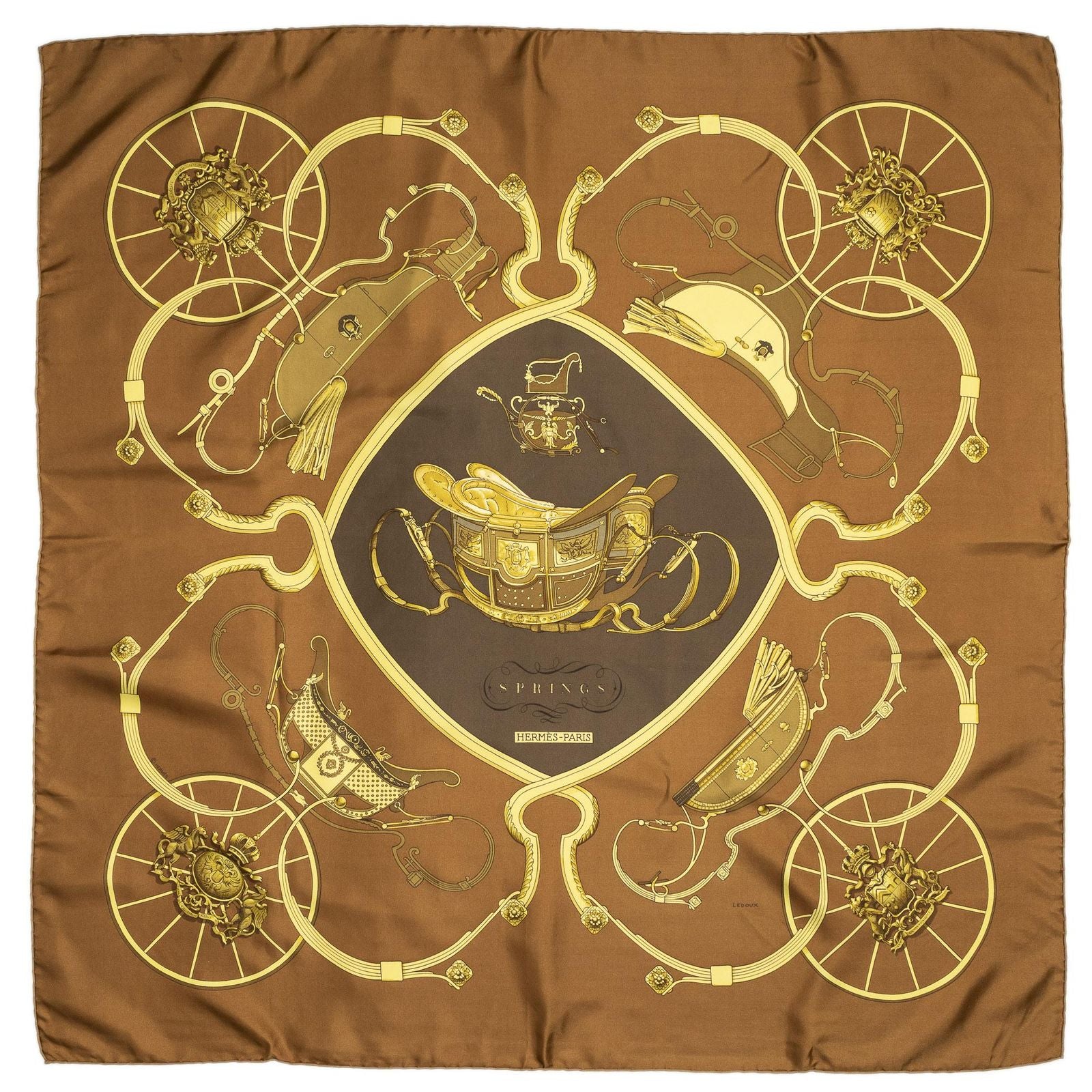 Hermes Scarf Brown Yellow Twillsilk — view 2
