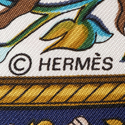 Hermes Scarf Blue Red 100% Gold Twill Silk — view 4