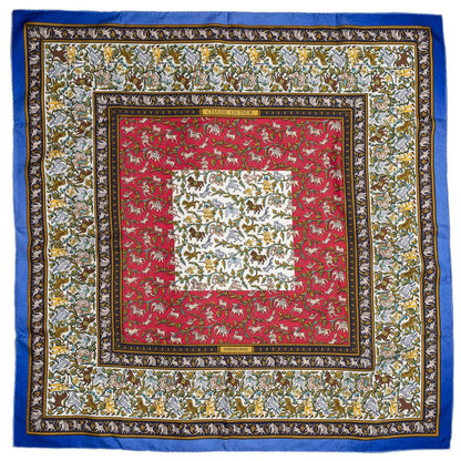Hermes Scarf Blue Red 100% Gold Twill Silk — view 2