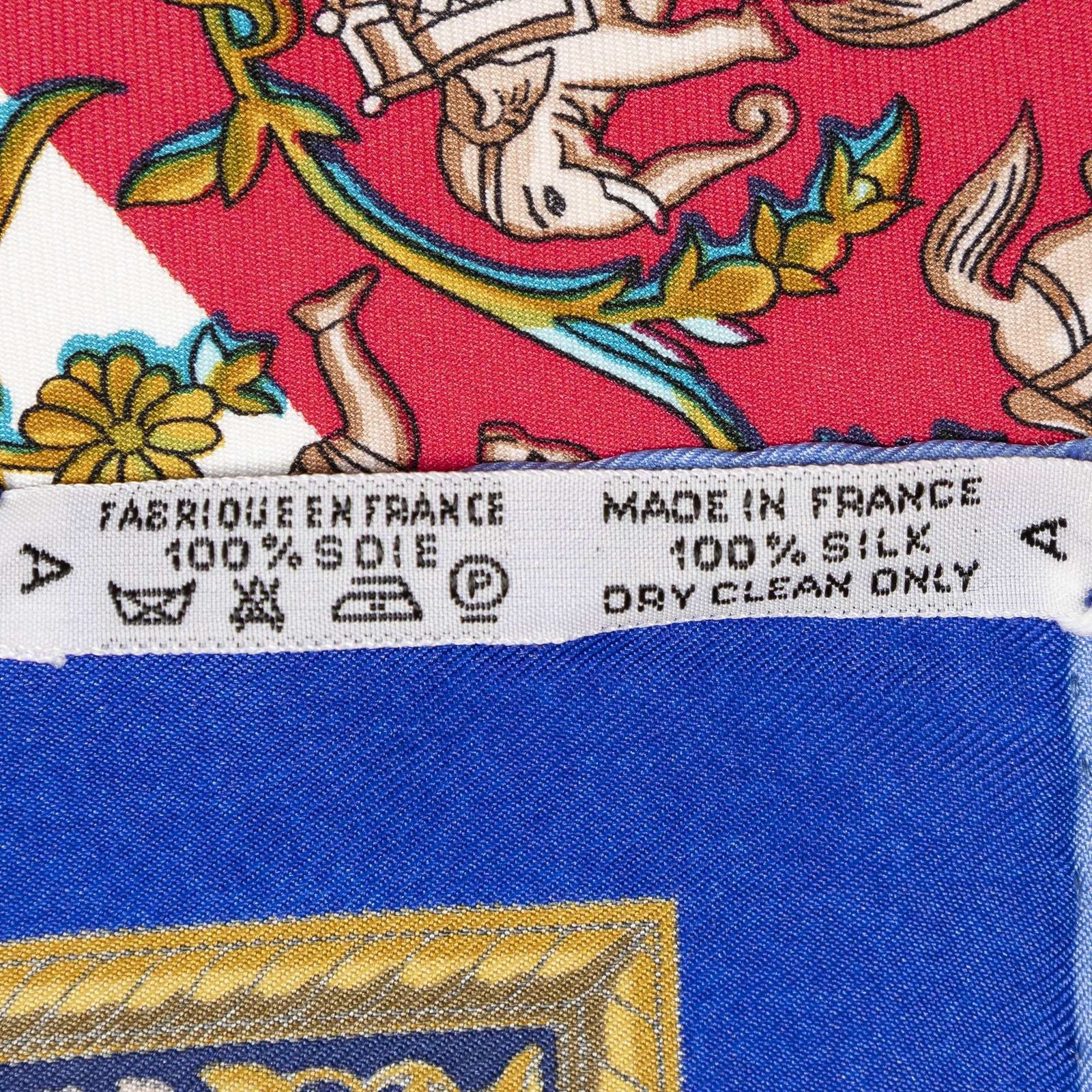 Hermes Scarf Blue Red 100% Gold Twill Silk — view 5