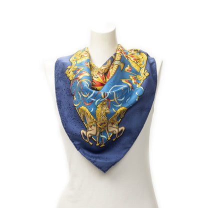 Hermes Scarf Navy Gold Red 100% Jacquardsilk