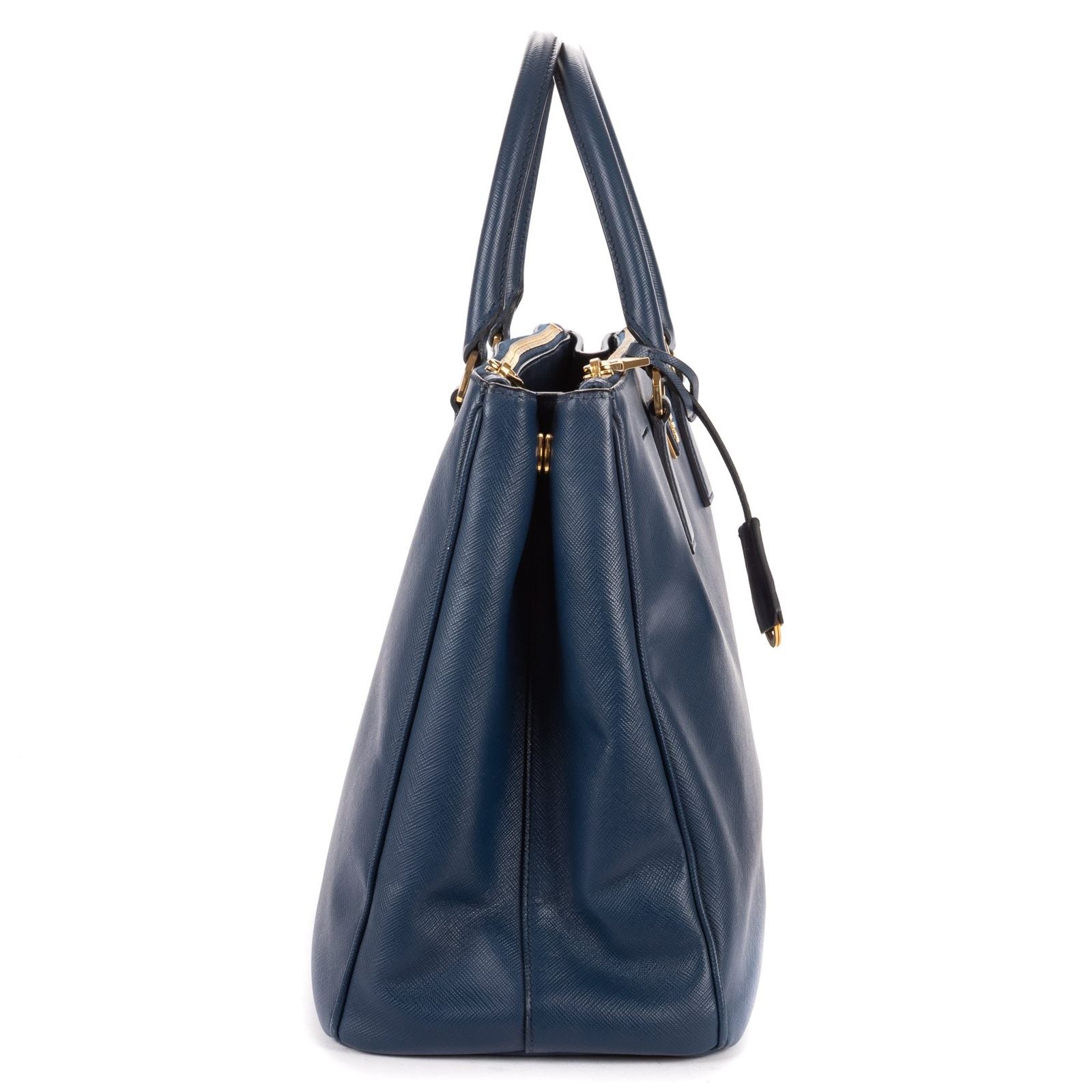 Prada Largedouble Zip Galleria Tote Navy Saffiano Leather — view 4
