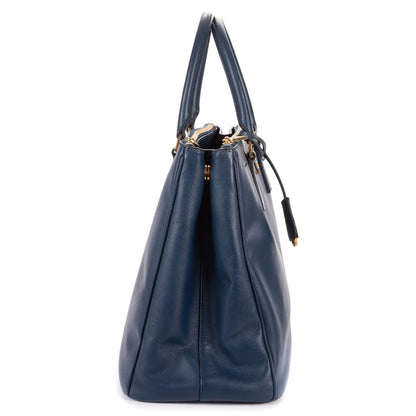 Prada Largedouble Zip Galleria Tote Navy Saffiano Leather — view 4