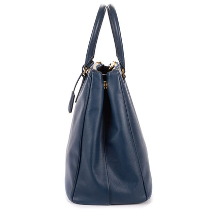 Prada Largedouble Zip Galleria Tote Navy Saffiano Leather — view 3