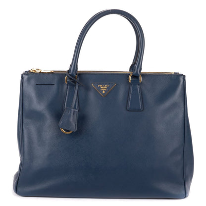 Prada Largedouble Zip Galleria Tote Navy Saffiano Leather