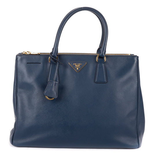 Prada Largedouble Zip Galleria Tote Navy Saffiano Leather