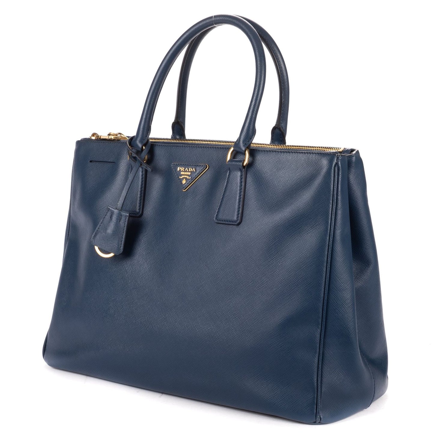 Prada Largedouble Zip Galleria Tote Navy Saffiano Leather — view 2