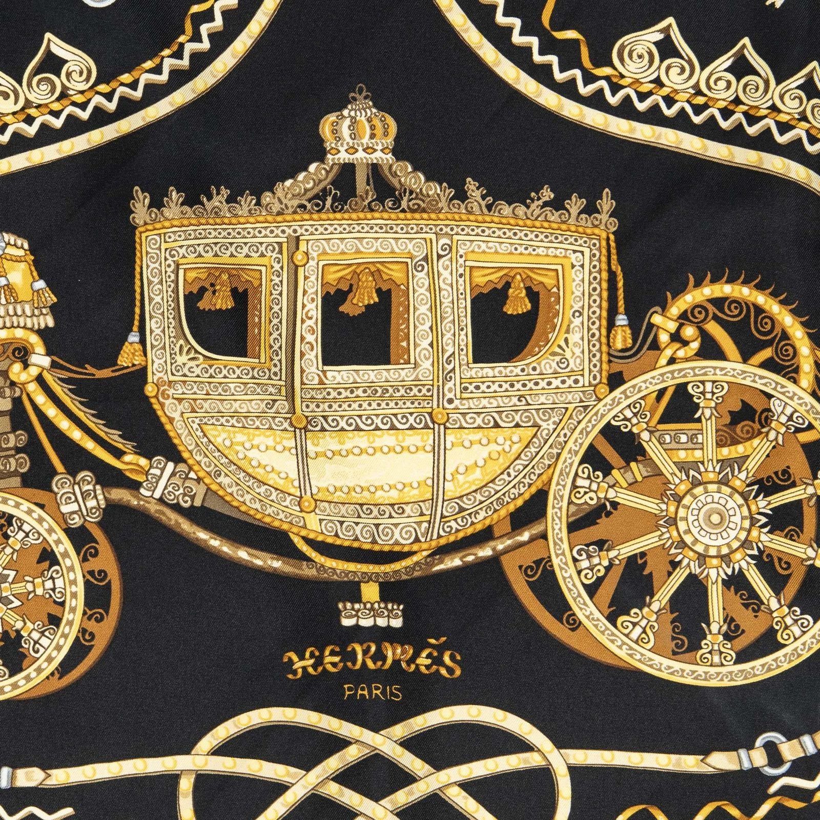 Hermes Scarf Black Yellow 100% Twillsilk — view 3