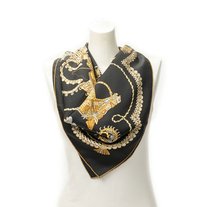 Hermes Scarf Black Yellow 100% Twillsilk