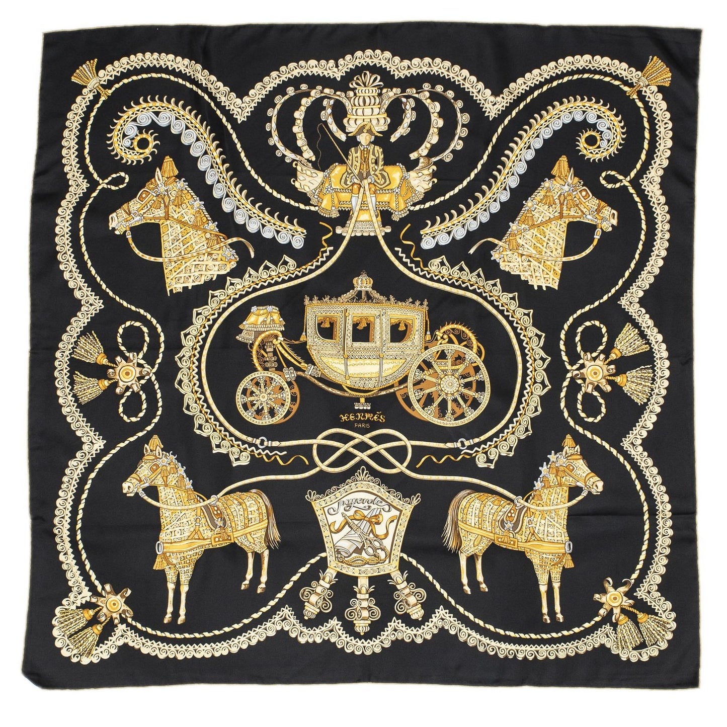 Hermes Scarf Black Yellow 100% Twillsilk — view 2