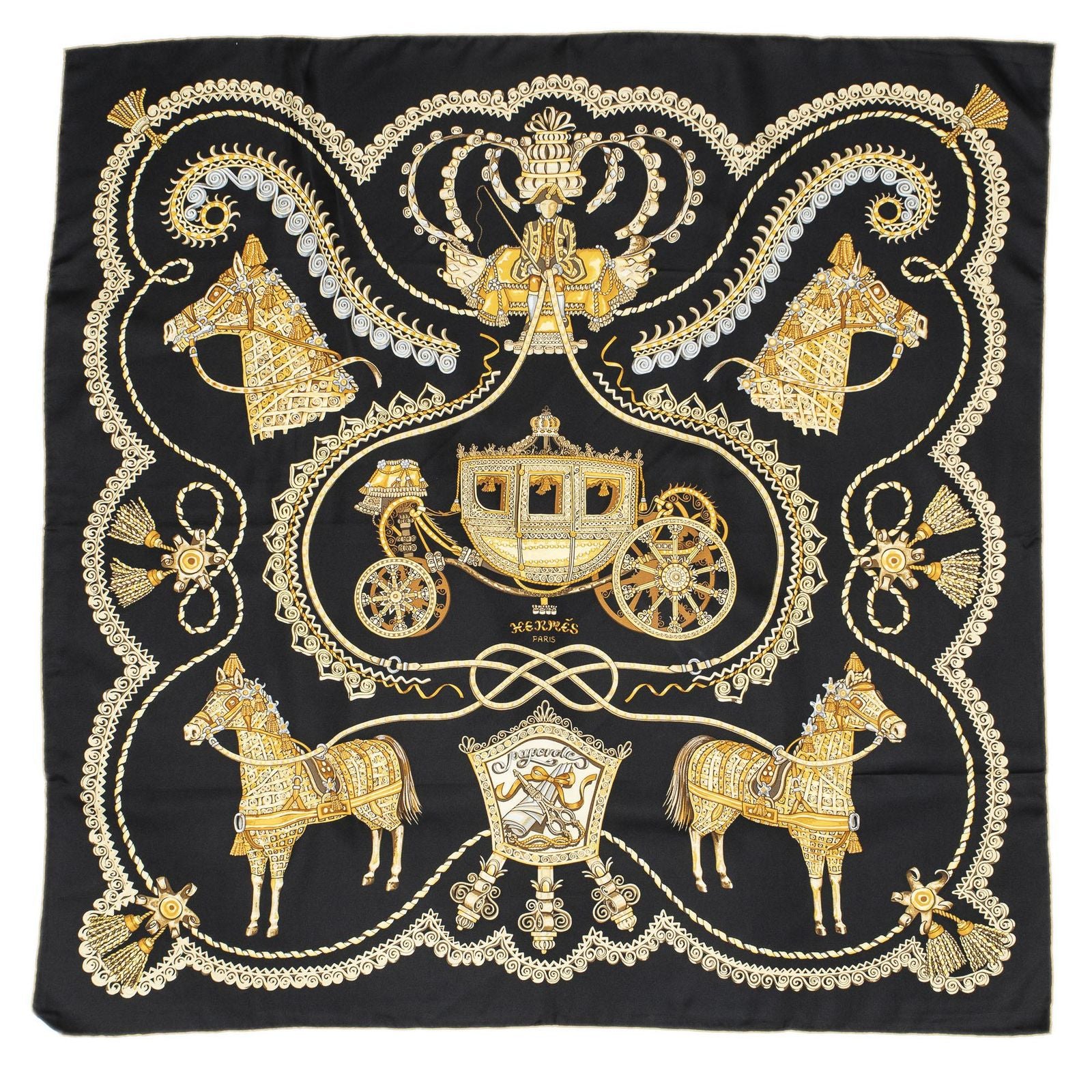 Hermes Scarf Black Yellow 100% Twillsilk — view 2