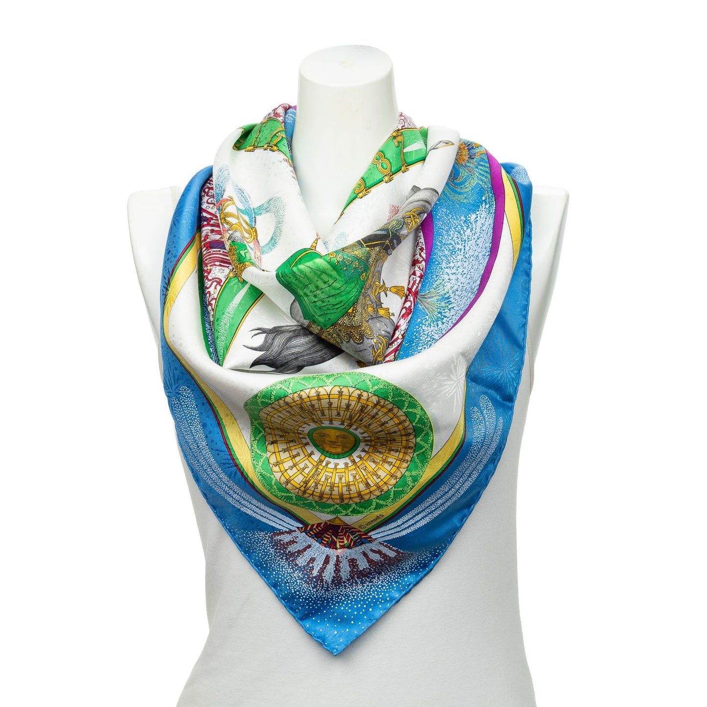Hermes Scarf Blue Green Jacquardsilk