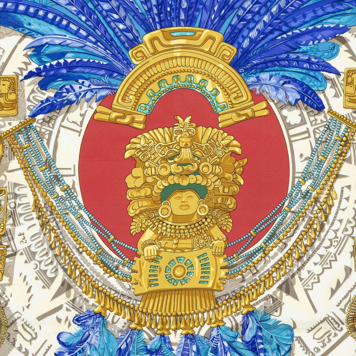 Hermes Scarf Red Blue 100% Gold Twill Silk — view 3