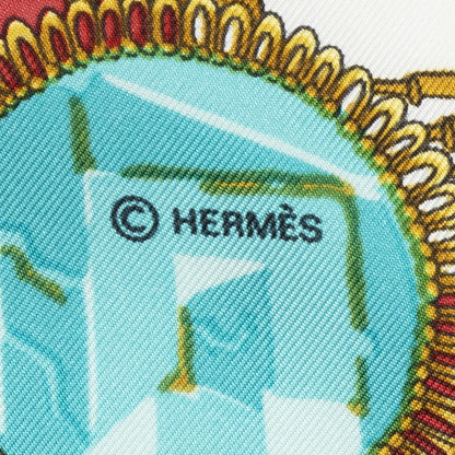 Hermes Scarf Red Blue 100% Gold Twill Silk — view 4