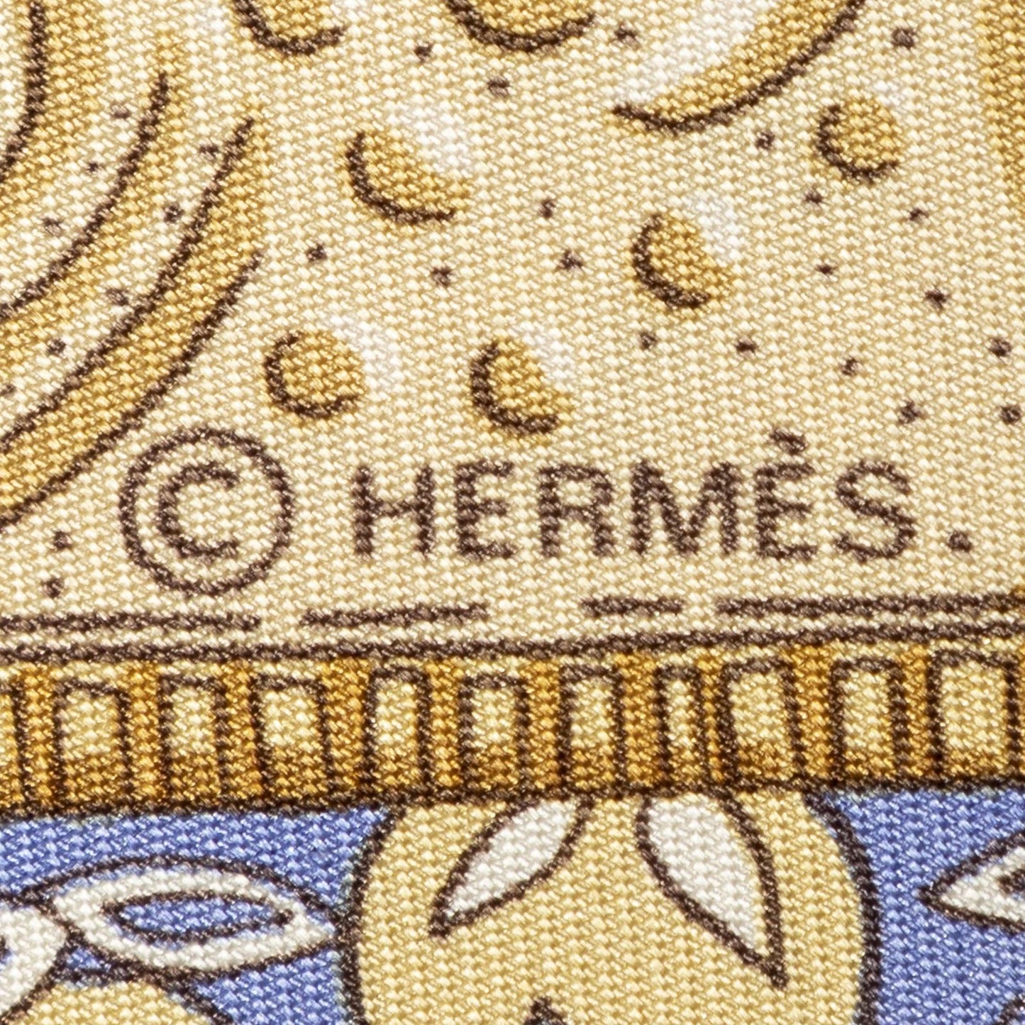 Hermes Scarf Ivory Blue Brown 100% Twillsilk — view 4