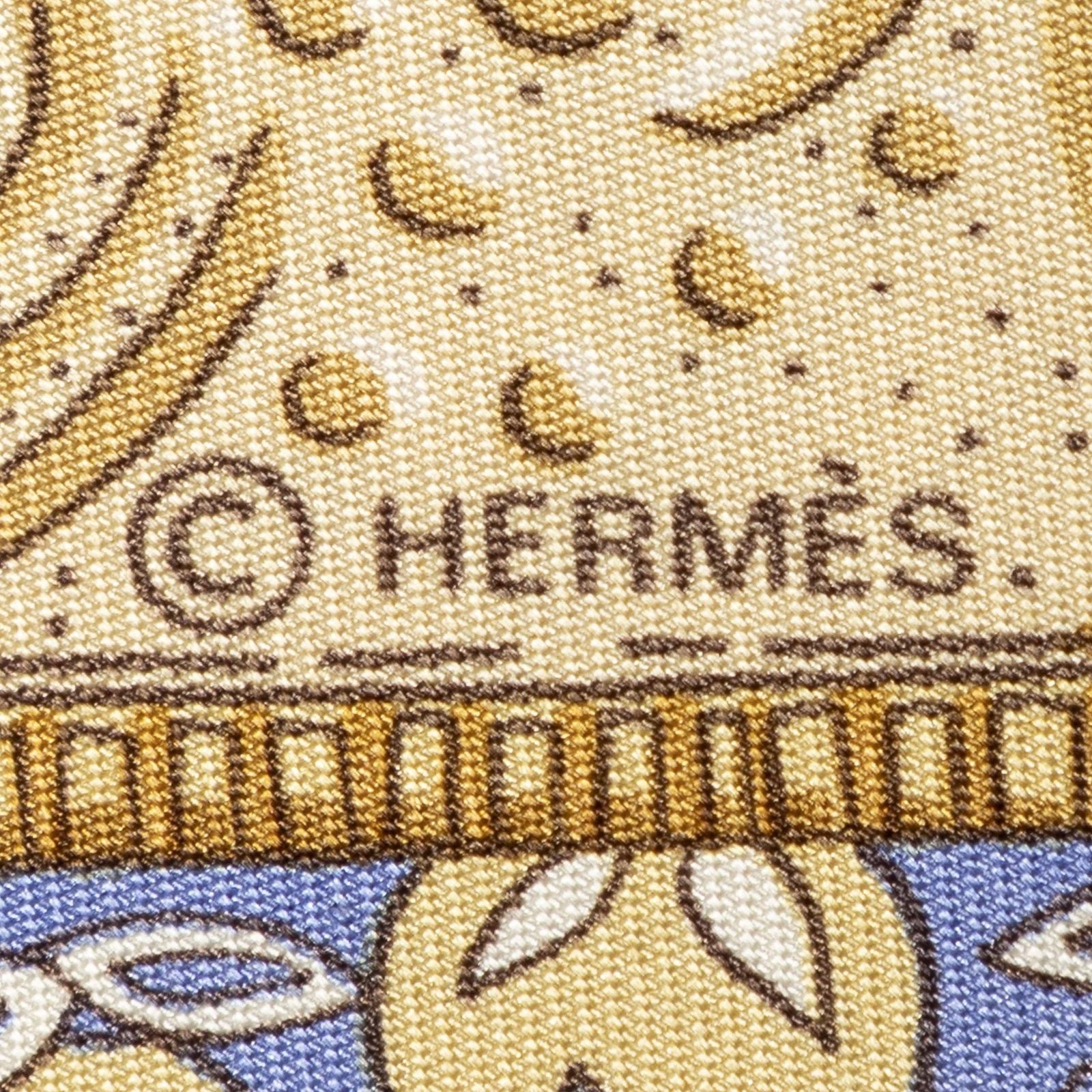 Hermes Scarf Ivory Blue Brown 100% Twillsilk — view 4