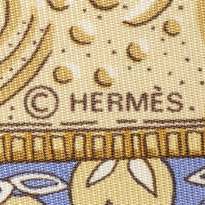 Hermes Scarf Ivory Blue Brown 100% Twillsilk — view 4