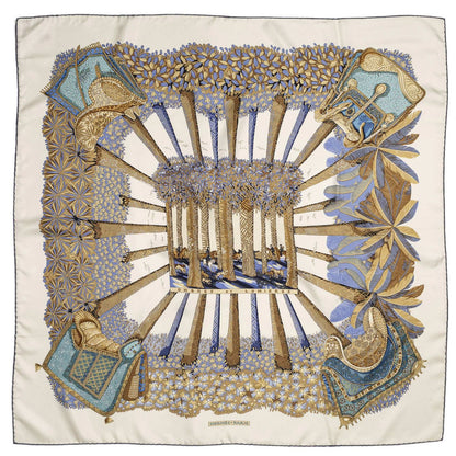 Hermes Scarf Ivory Blue Brown 100% Twillsilk — view 2