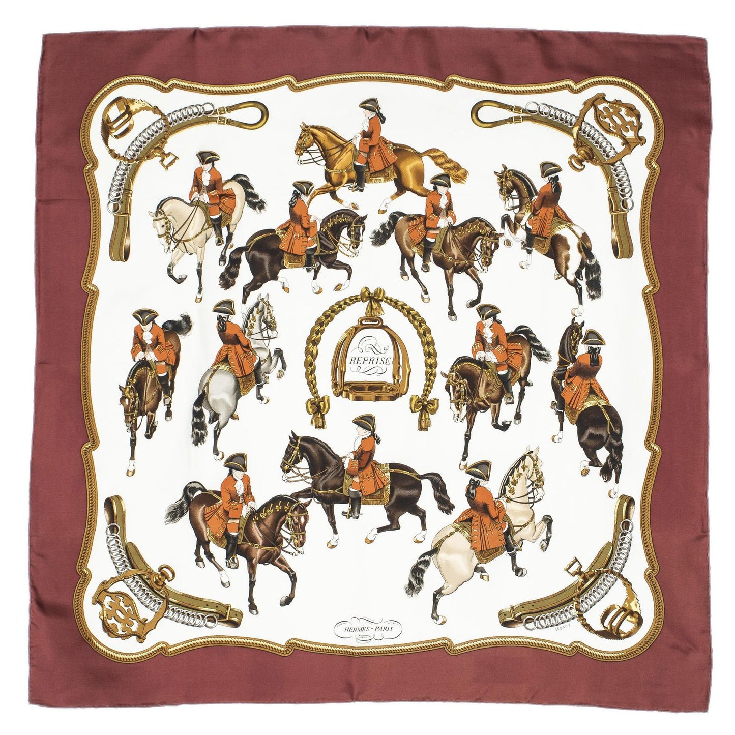 Hermes Scarf White Brown 100% Twillsilk — view 2