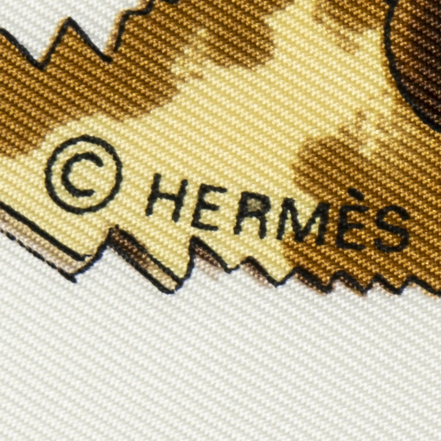 Hermes Scarf White Brown 100% Twillsilk — view 4