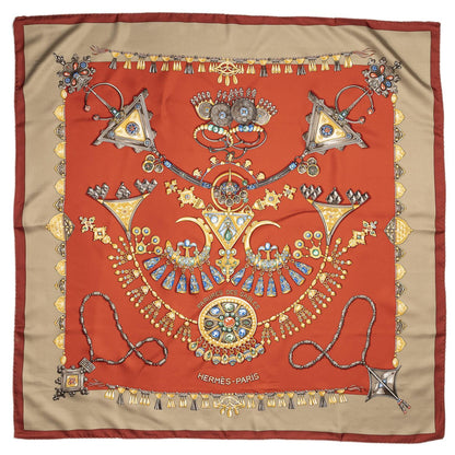 Hermes Scarf Red Beige Gray 100% Twillsilk — view 2