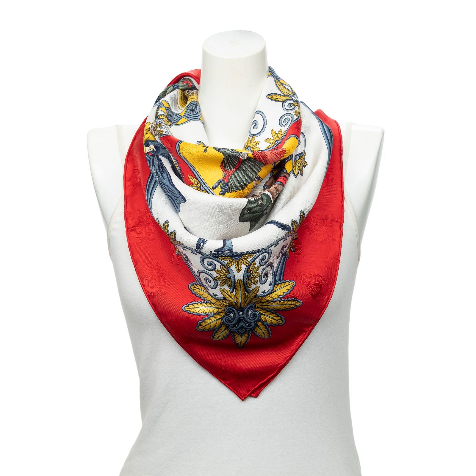 Hermes Scarf Red Blue White 100% Jacquardsilk