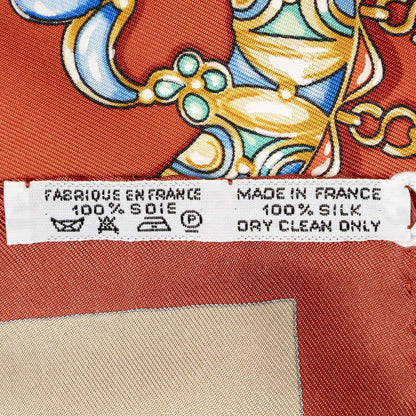 Hermes Scarf Red Beige Gray 100% Twillsilk — view 5
