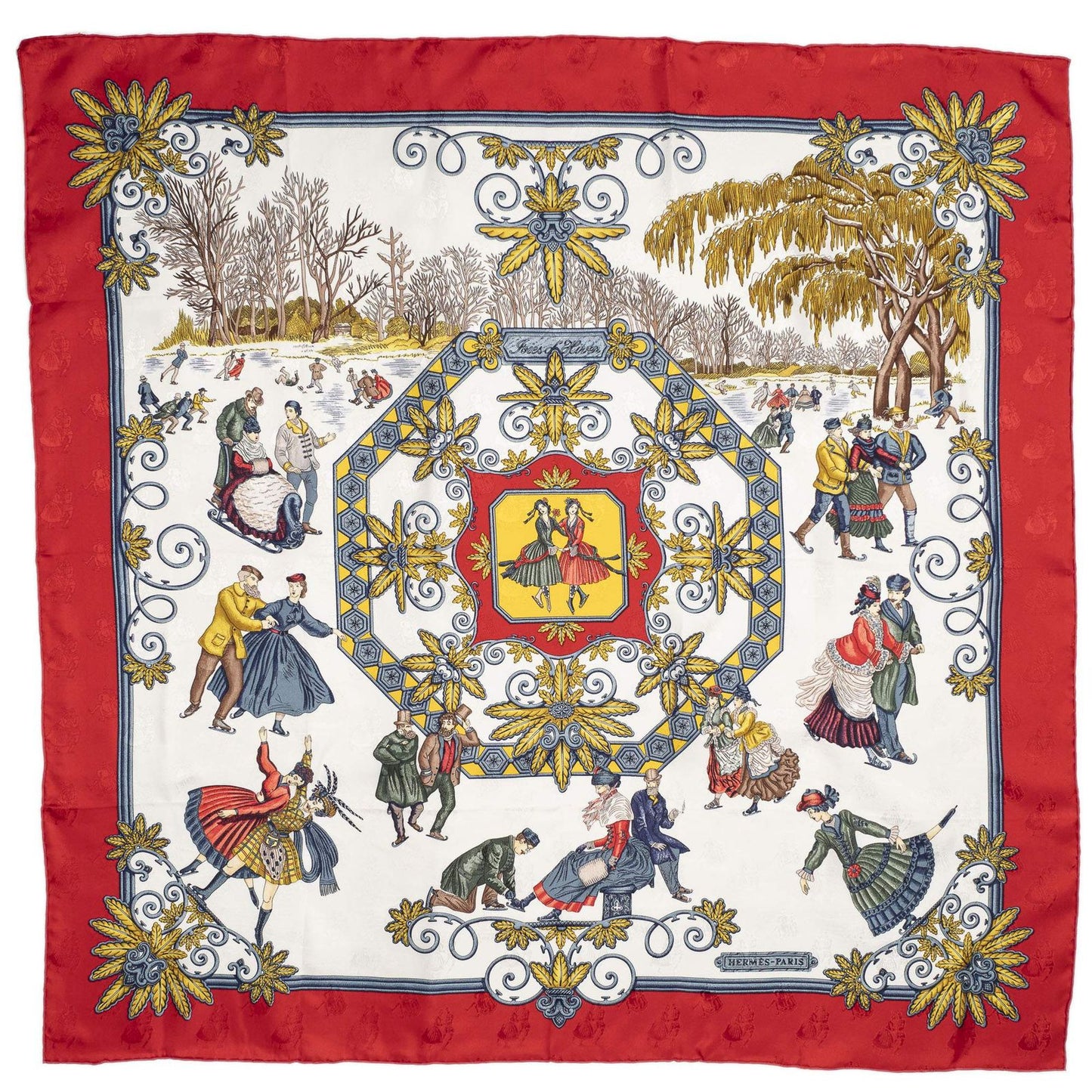 Hermes Scarf Red Blue White 100% Jacquardsilk — view 2