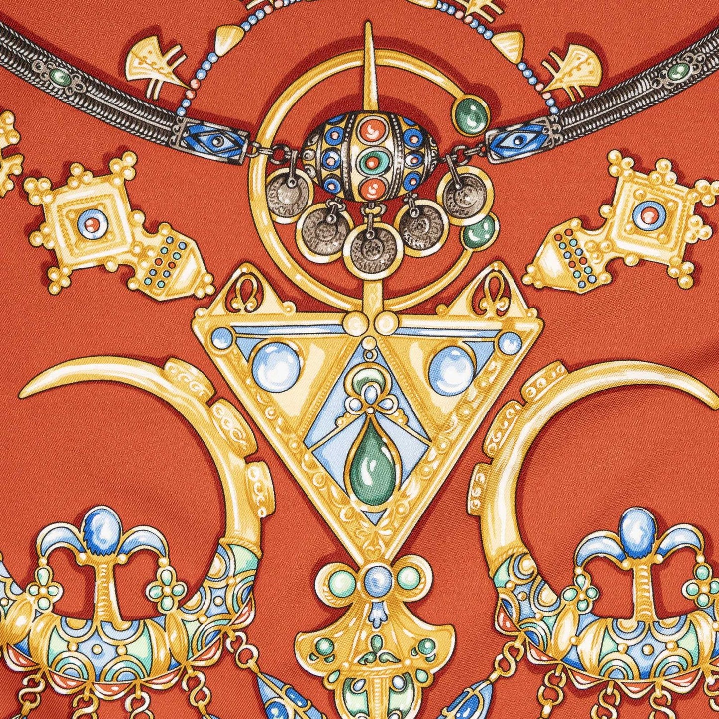 Hermes Scarf Red Beige Gray 100% Twillsilk — view 3