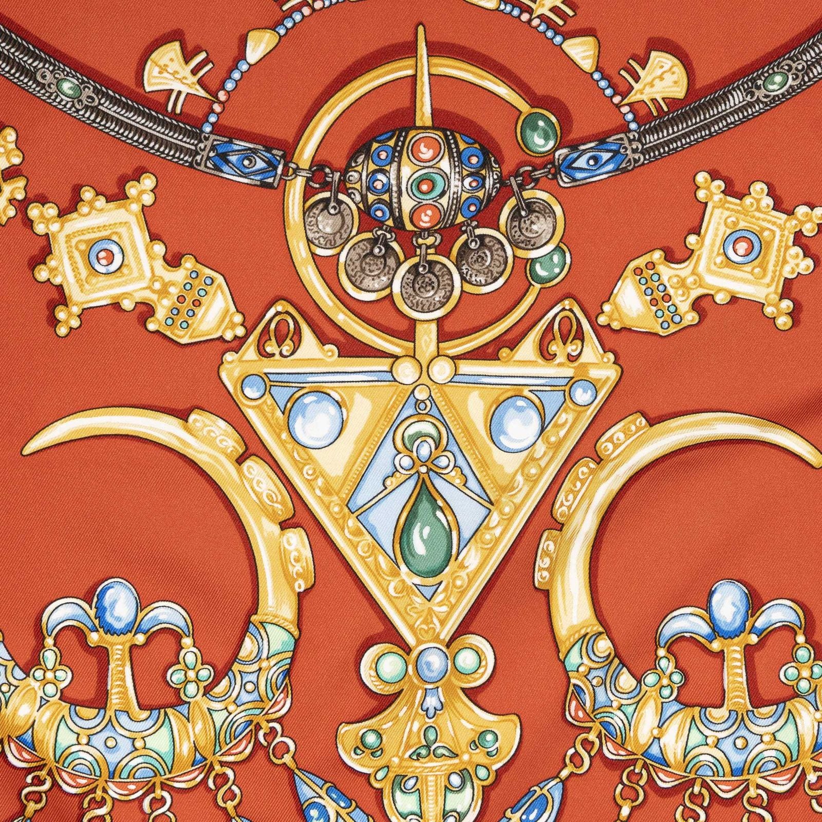 Hermes Scarf Red Beige Gray 100% Twillsilk — view 3