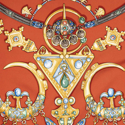 Hermes Scarf Red Beige Gray 100% Twillsilk — view 3