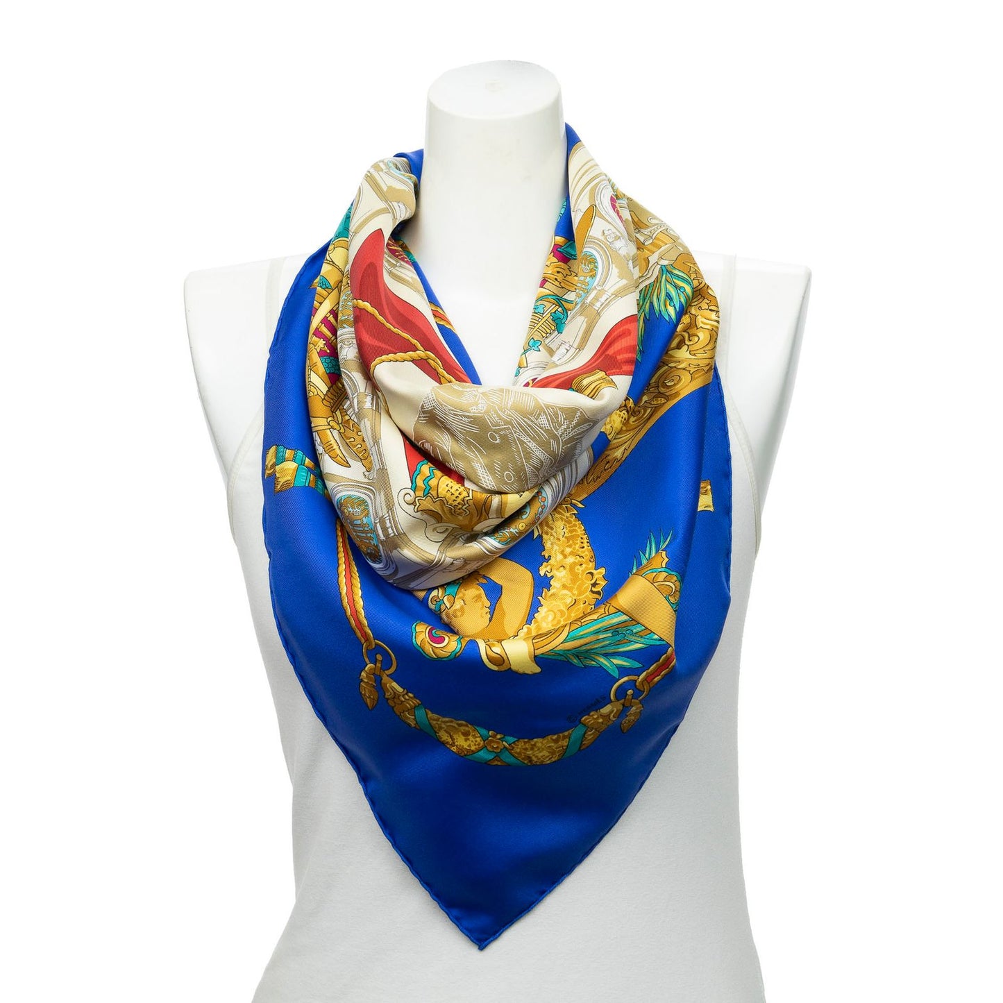 Hermes Scarf Blue Beige 100% Twillsilk