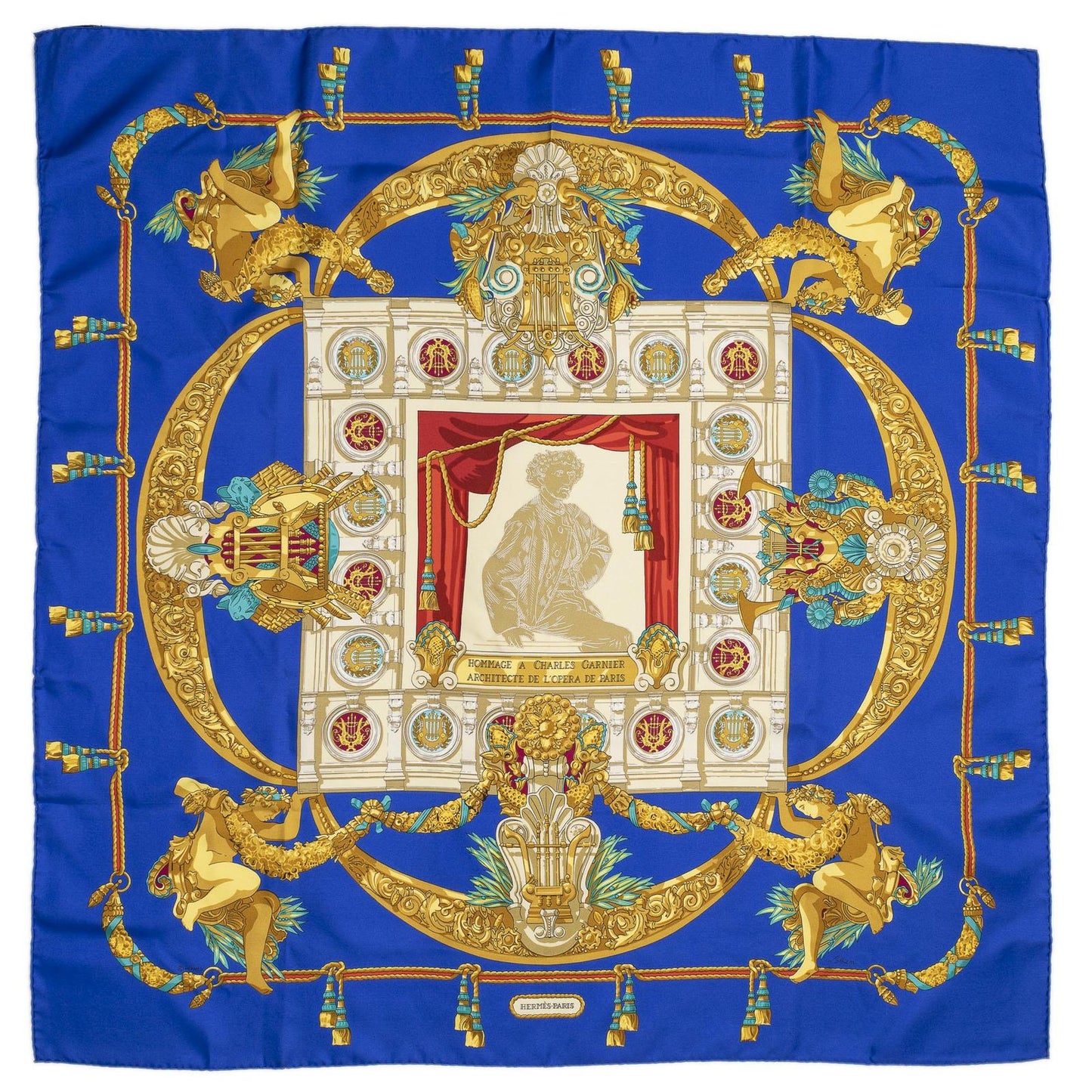 Hermes Scarf Blue Beige 100% Twillsilk — view 2