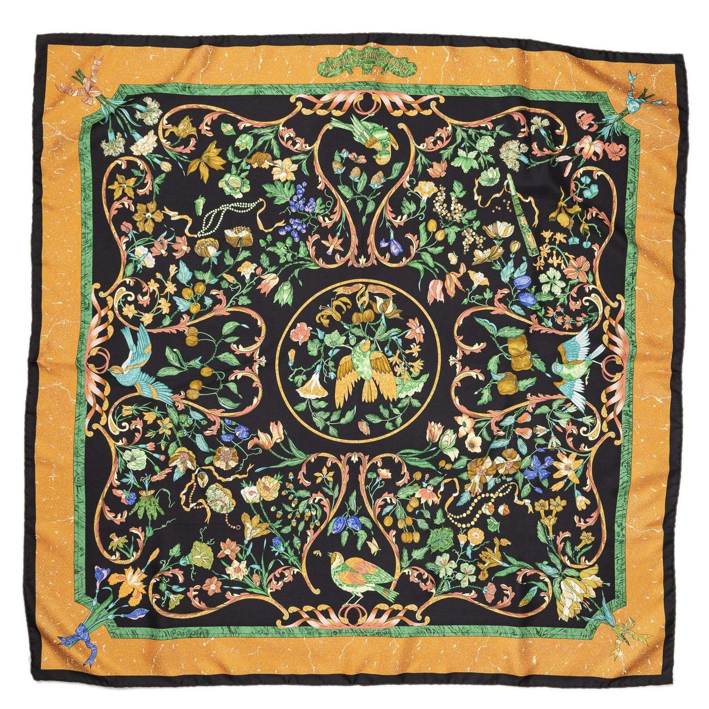 Hermes Scarf Black Orange Green 100% Twillsilk — view 2