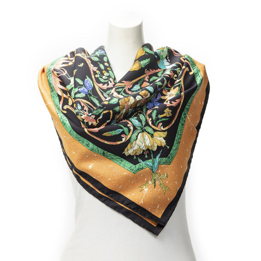 Hermes Scarf Black Orange Green 100% Twillsilk