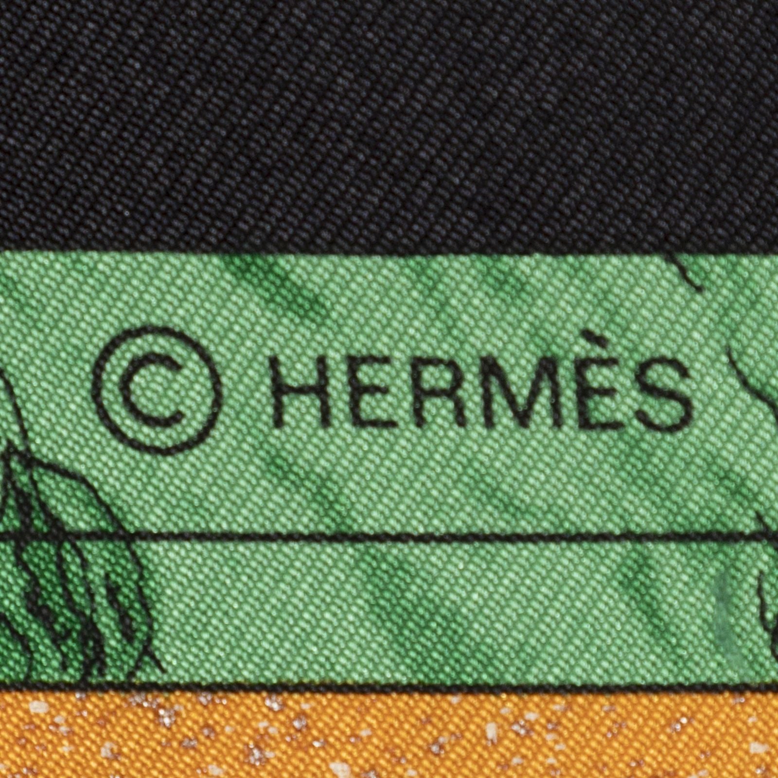 Hermes Scarf Black Orange Green 100% Twillsilk — view 4