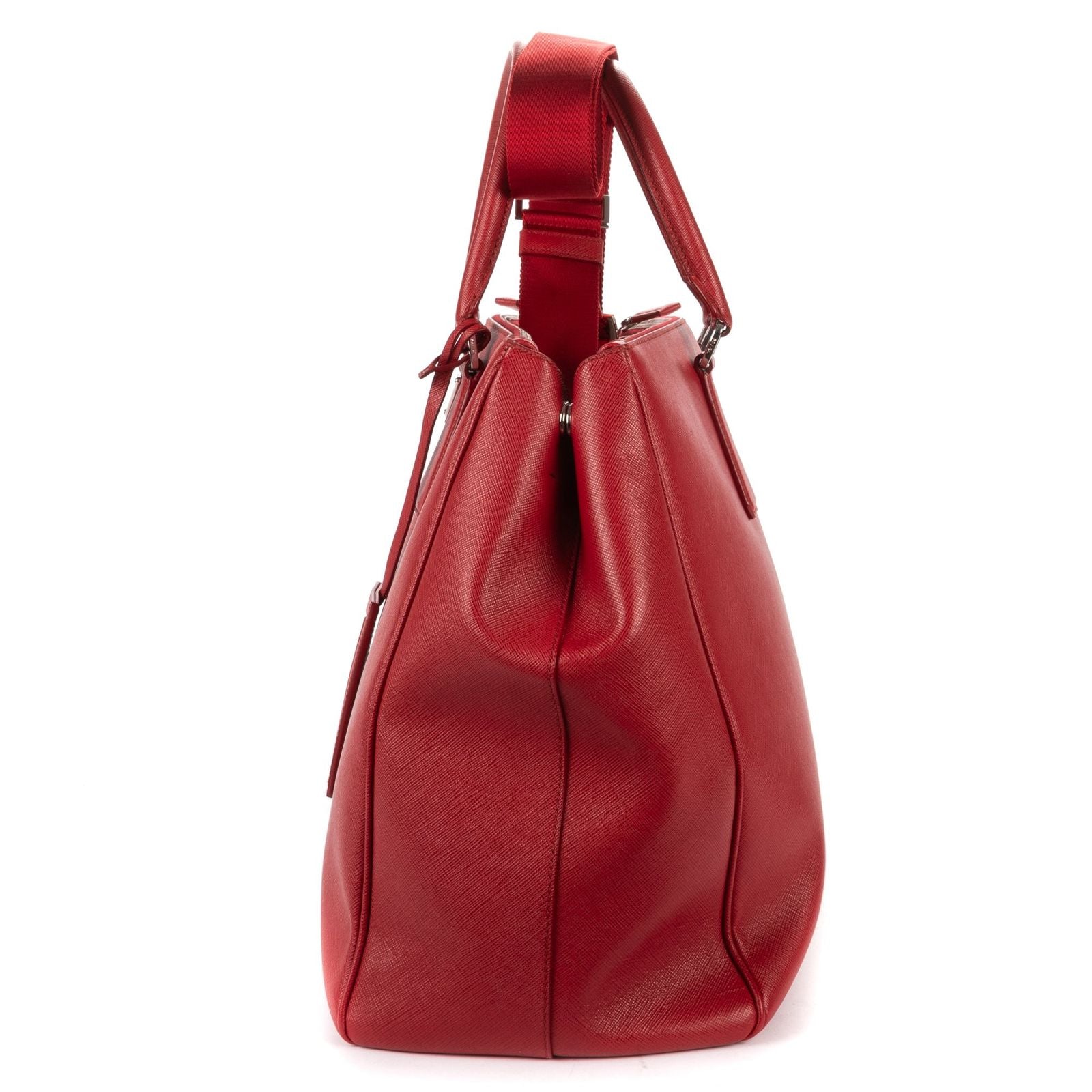 Prada Largedouble Zip Galleria Tote Red Saffiano Leather — view 3
