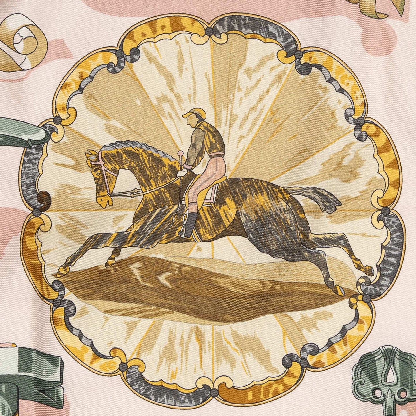 Hermes Scarf Lightpink Green Yellow 100% Twillsilk — view 3
